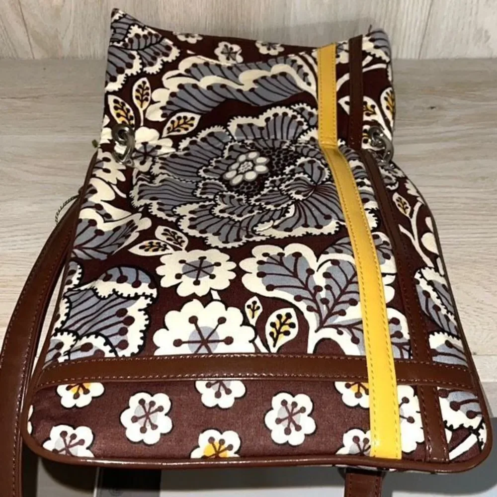 Vera Bradley Slate Blooms‎ Flipster Crossbody Bag Purse Brown & Yellow New